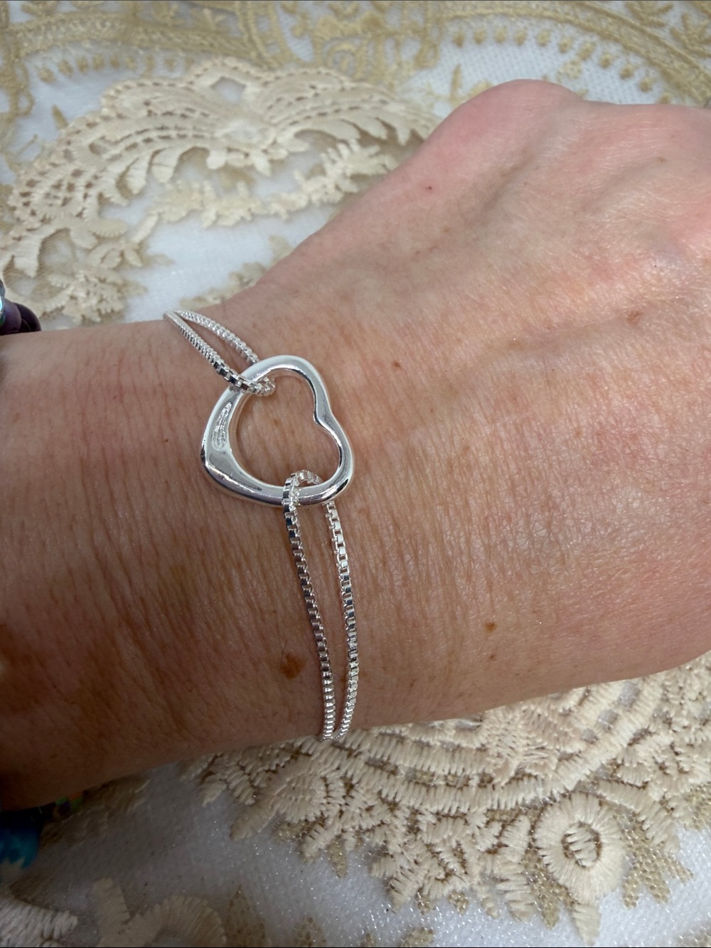 925 Sterling Silver Open Heart Adjustable Bracelet/anklet Classic Minimalist